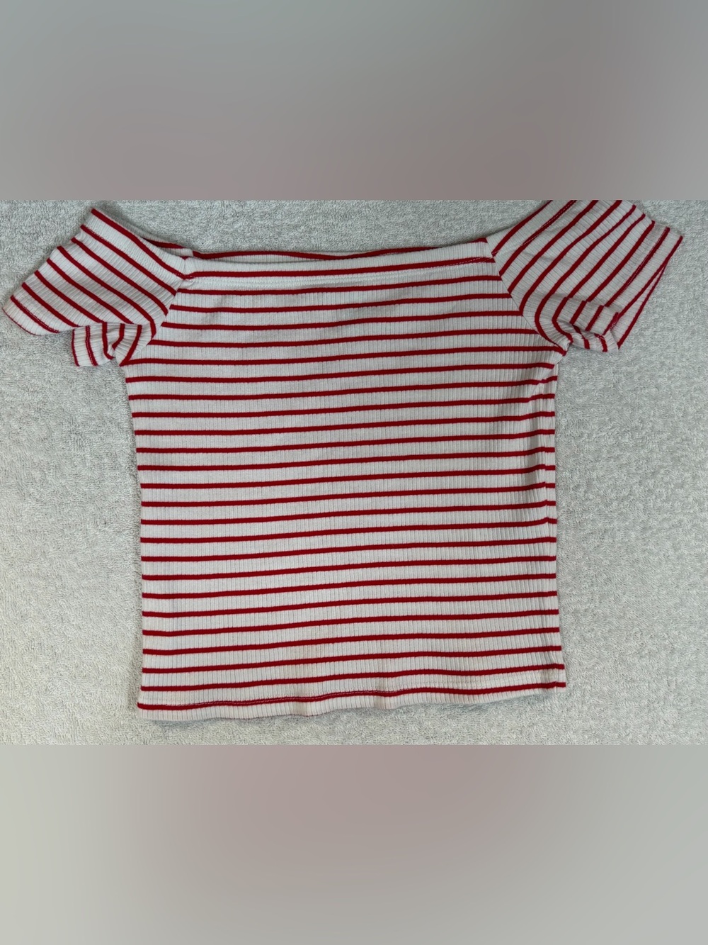 H&M Divided Striped Ribbed Off-Shoulder Crop Top Boatneck Bodycon Y2K Festival